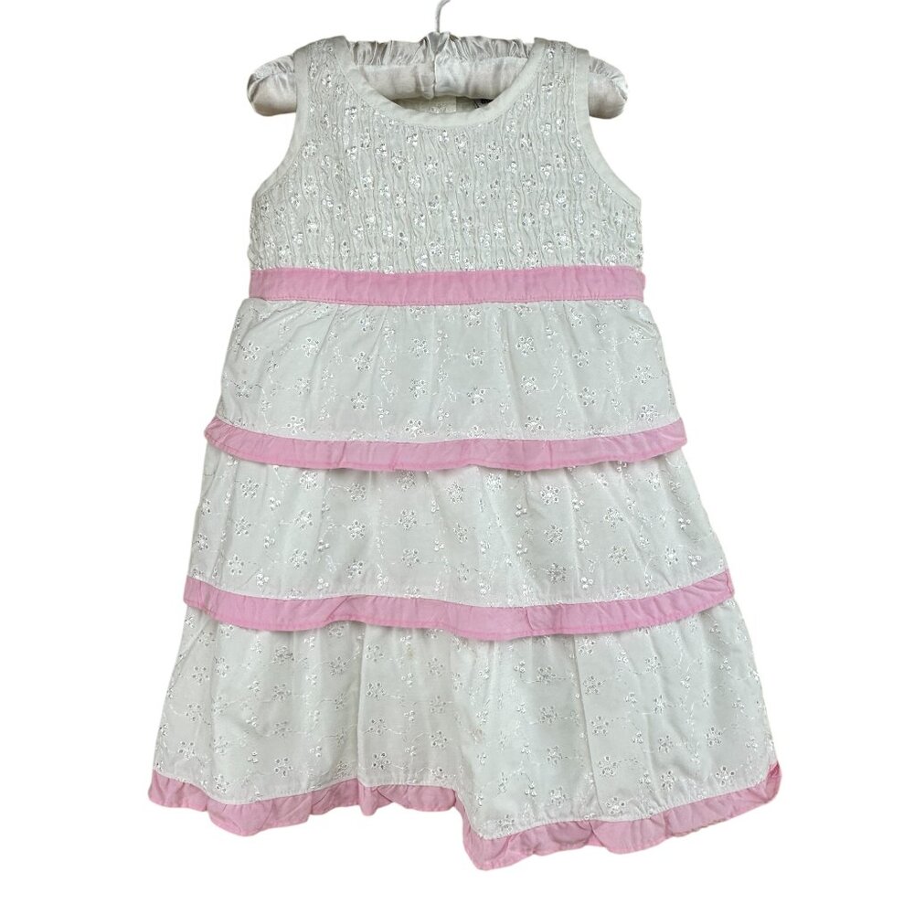 Okie Dokie Size 2T Girl Eyelet Dress White & Pink